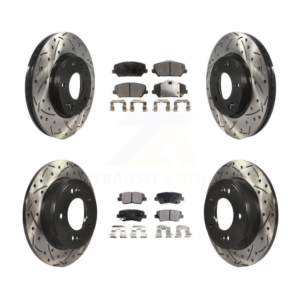 [Front+Rear] 2018 Kia Forte SX Performance Drilled & Slotted Brake Rotor & Ceramic Pads Kit For Max Braking