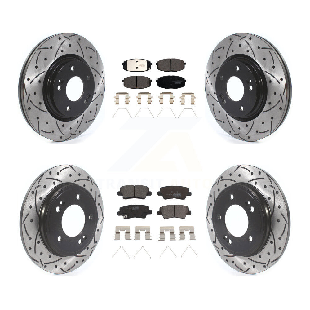 [Front+Rear] 2020 Kia Forte 1.6L Performance Drilled & Slotted Brake Rotor & Ceramic Pads Kit For Max Braking