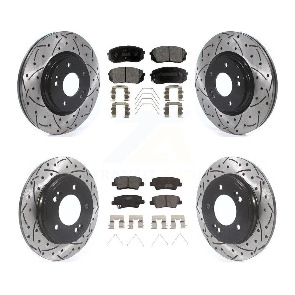 Front Rear Coat Drill Slot Disc Brake Rotor Ceramic Pad Kit For Hyundai Veloster
