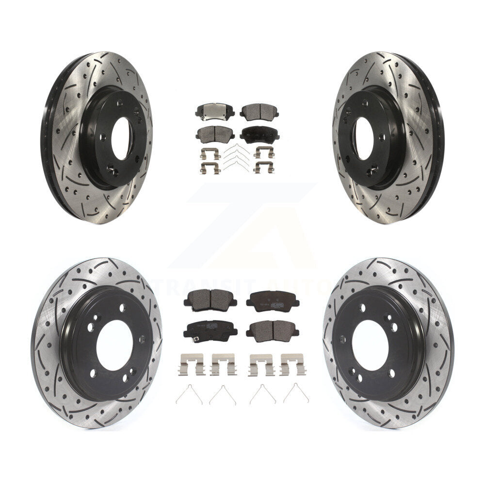 Front Rear Coat Drill Slot Disc Brake Rotor Ceramic Pad Kit For Hyundai Veloster
