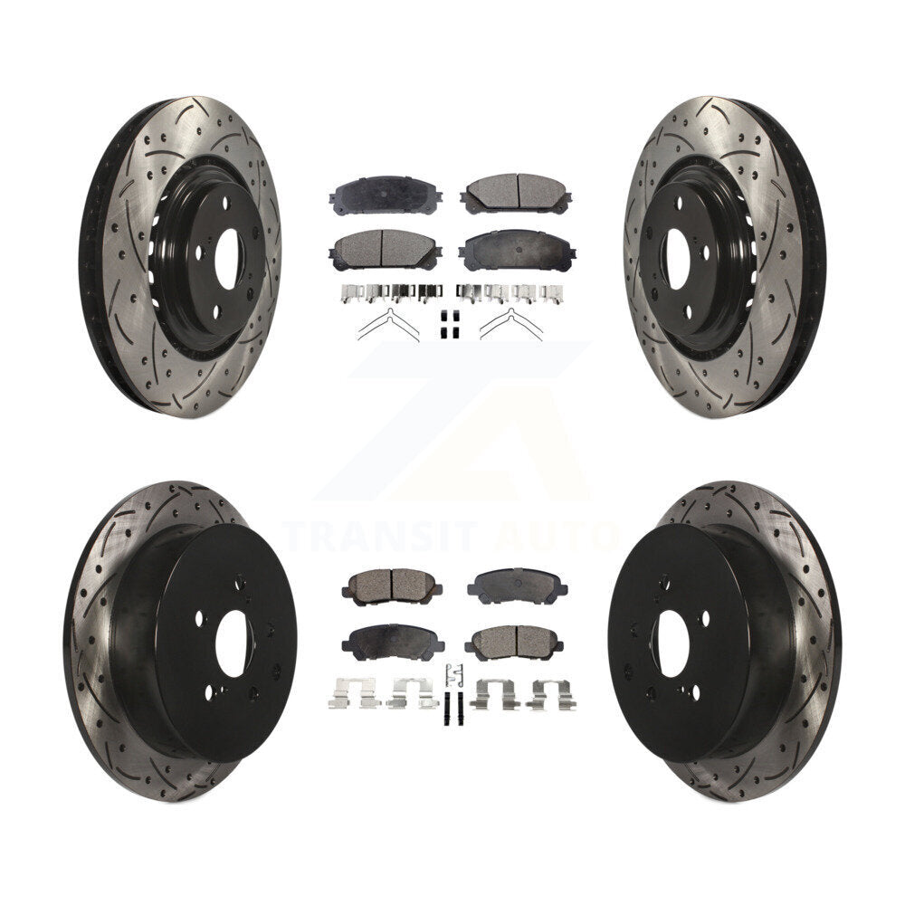 Front Rear Drilled Slot Disc Brake Rotor & Ceramic Pad Kit For Toyota Highlander