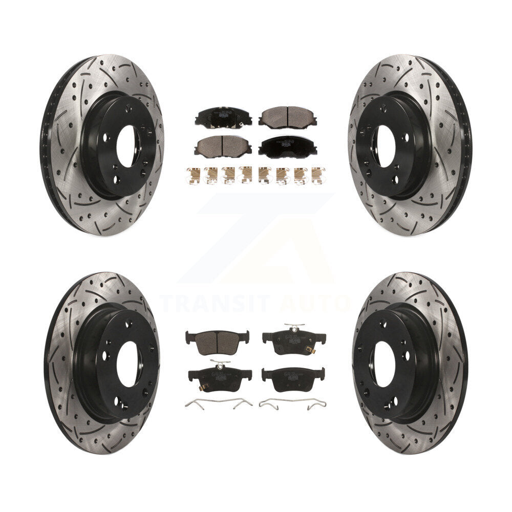 Front Rear Coated Drilled Slot Disc Brake Rotors Ceramic Pad Kit For Honda Civic