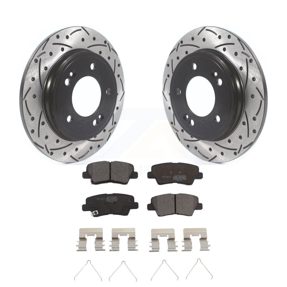 Rear Drill Slot Disc Brake Rotors Ceramic Pad Kit For Kia Forte Hyundai Veloster