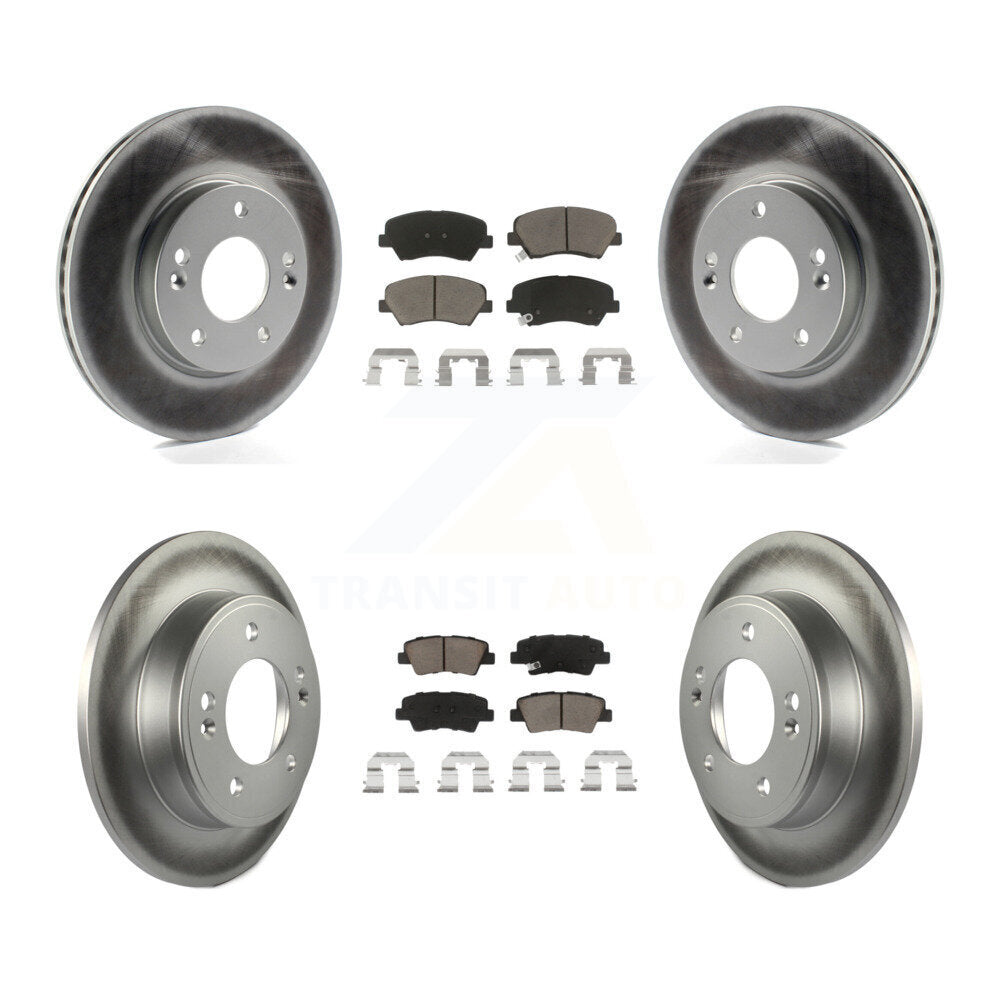 Front Rear Coated Brake Rotor & Ceramic Pad Kit For Hyundai Elantra Kia Forte GT