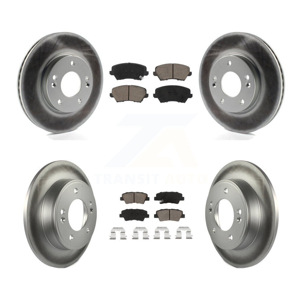 Front Rear Coated Brake Rotor & Ceramic Pad Kit For Kia Forte Hyundai Elantra GT