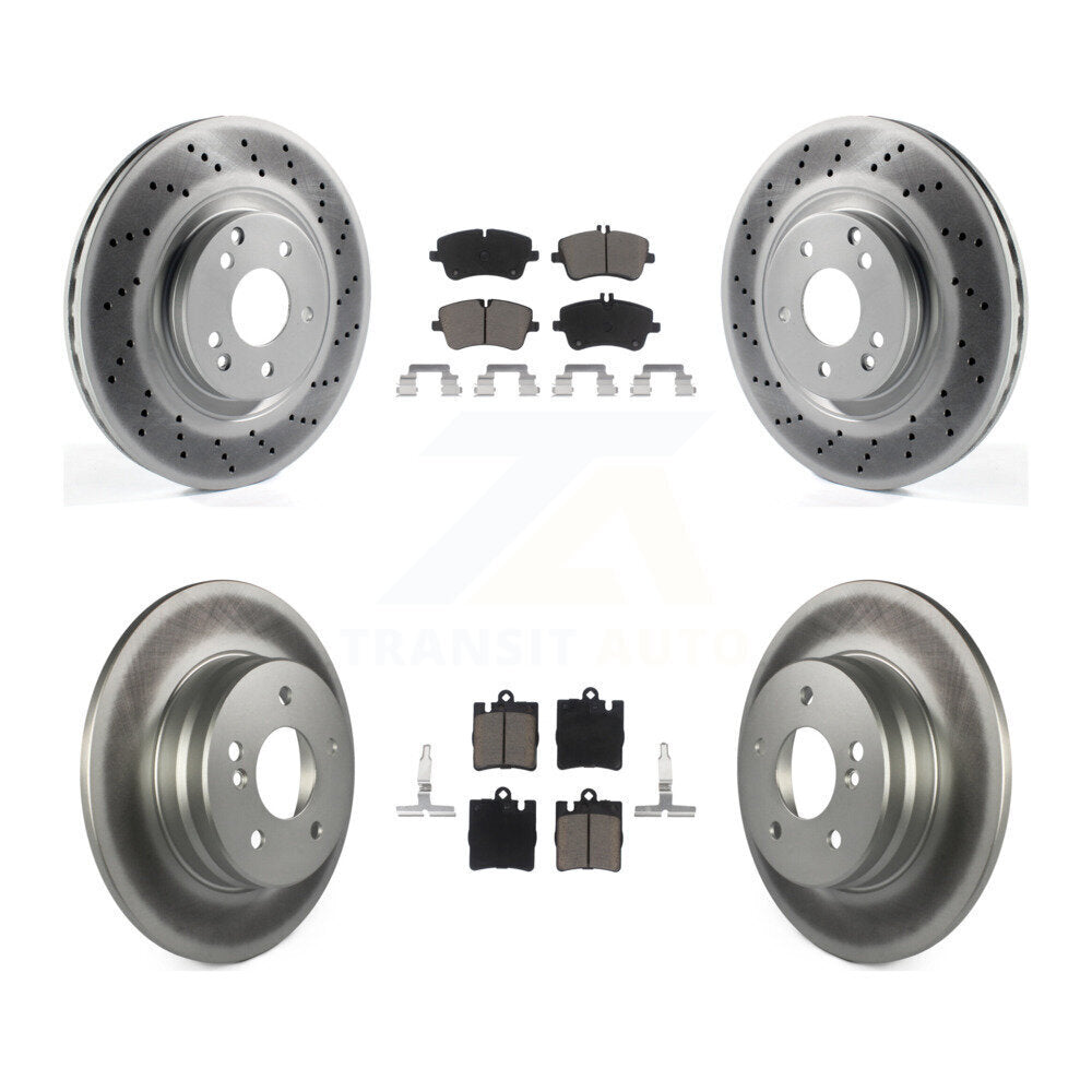 Front Rear Coated Disc Brake Rotors And Ceramic Pads Kit For Mercedes-Benz C320