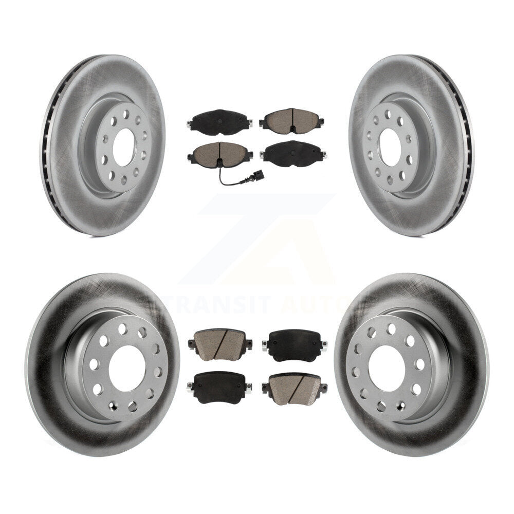 Front Rear Coated Brake Rotor & Ceramic Pad Kit For Volkswagen GTI Golf Alltrack