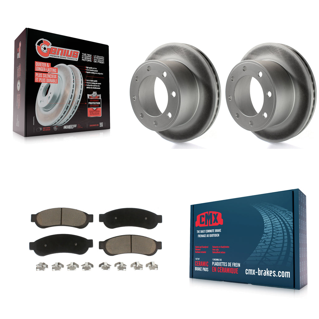 Rear Coated Disc Brake Rotor And Ceramic Pad Kit For Ford F-250 Super Duty F-350