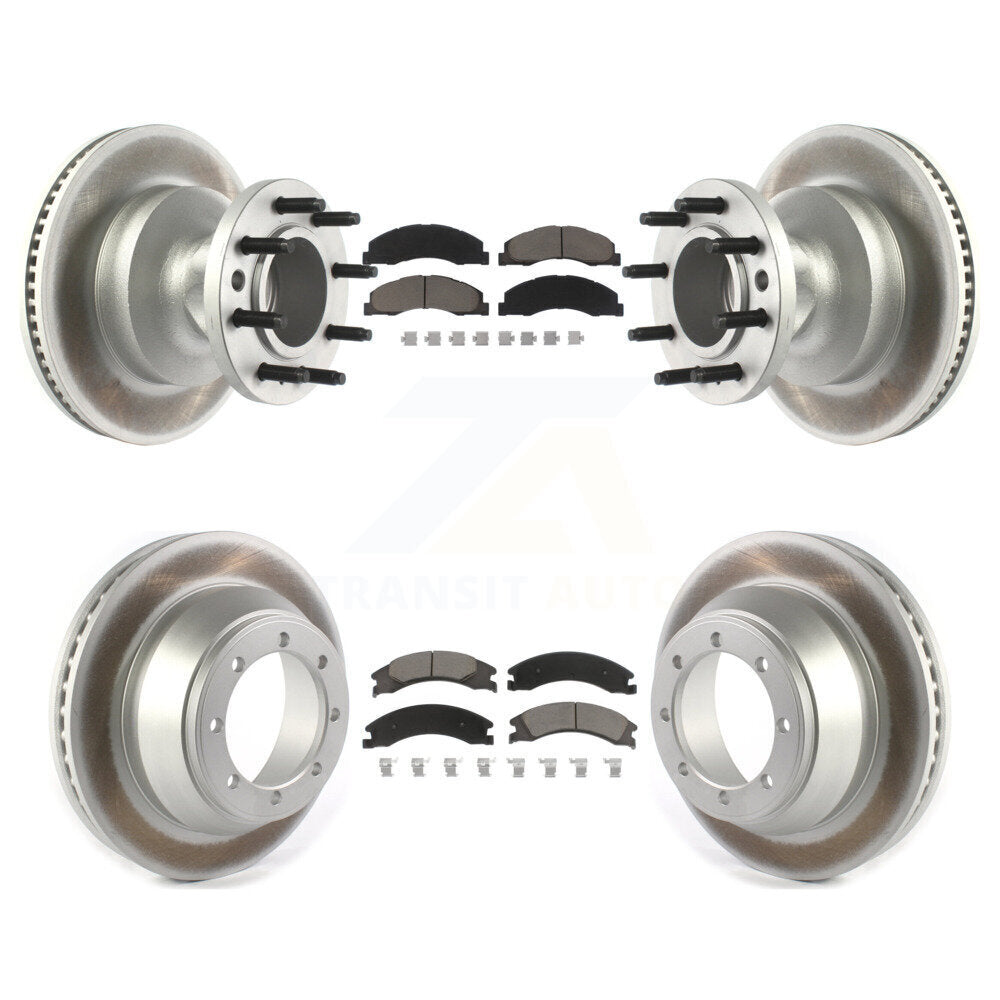 Front Rear Coated Disc Brake Rotor And Ceramic Pad Kit For Ford E-450 Super Duty