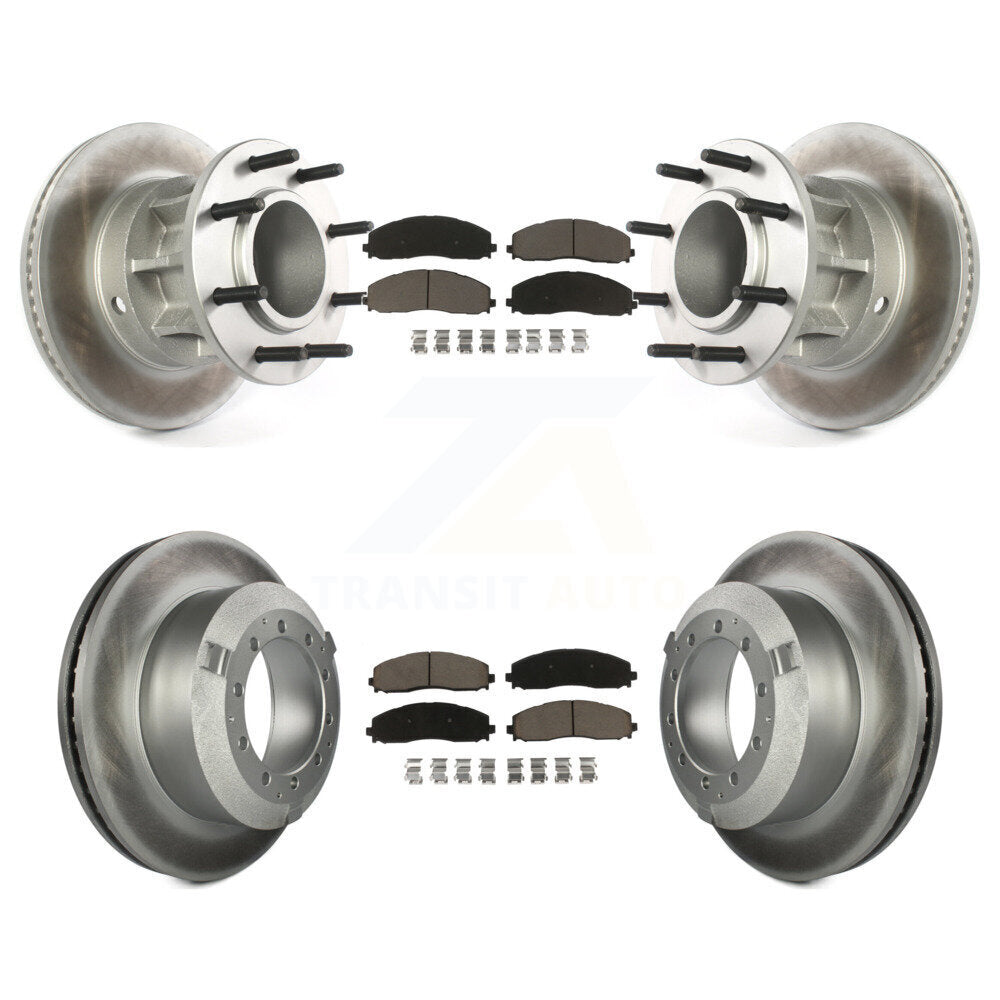 Front Rear Coated Disc Brake Rotor And Ceramic Pad Kit For Ford F-350 Super Duty