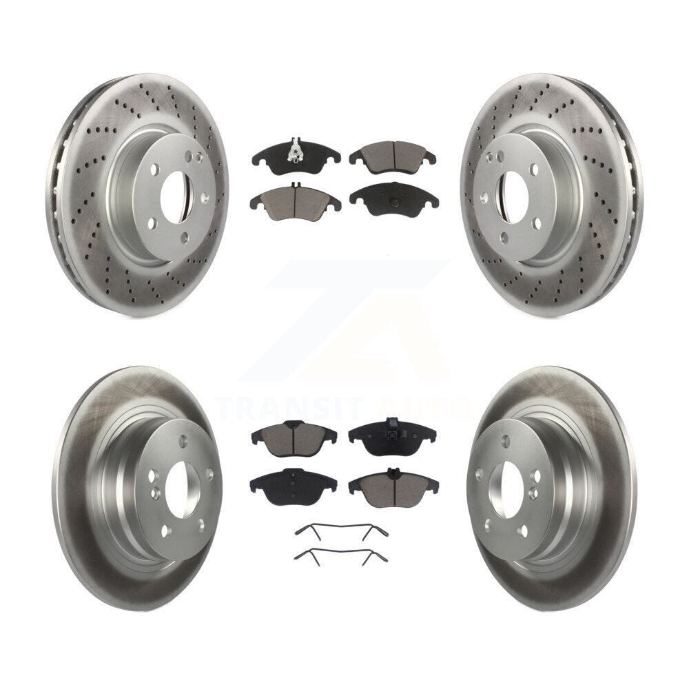 Front Rear Coated Disc Brake Rotors And Ceramic Pads Kit For Mercedes-Benz C300