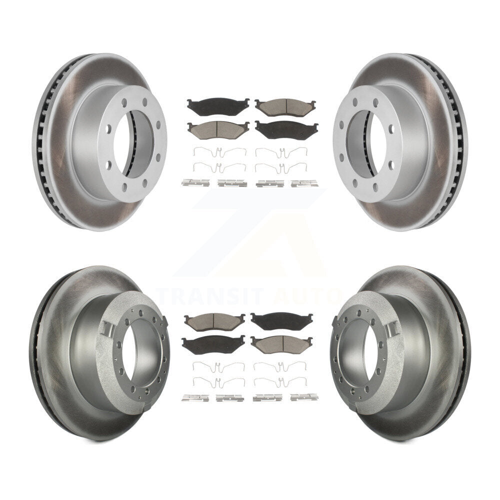 Front Rear Coated Disc Brake Rotor And Ceramic Pad Kit For Ford F-450 Super Duty