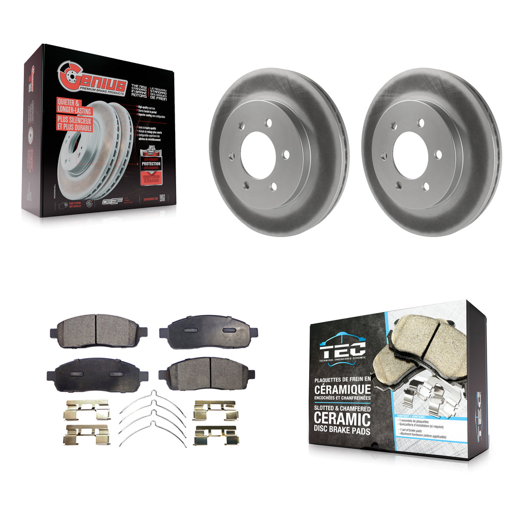 Front Coated Disc Brake Rotor Ceramic Pad Kit For Ford F-150 Lincoln Mark LT 4WD