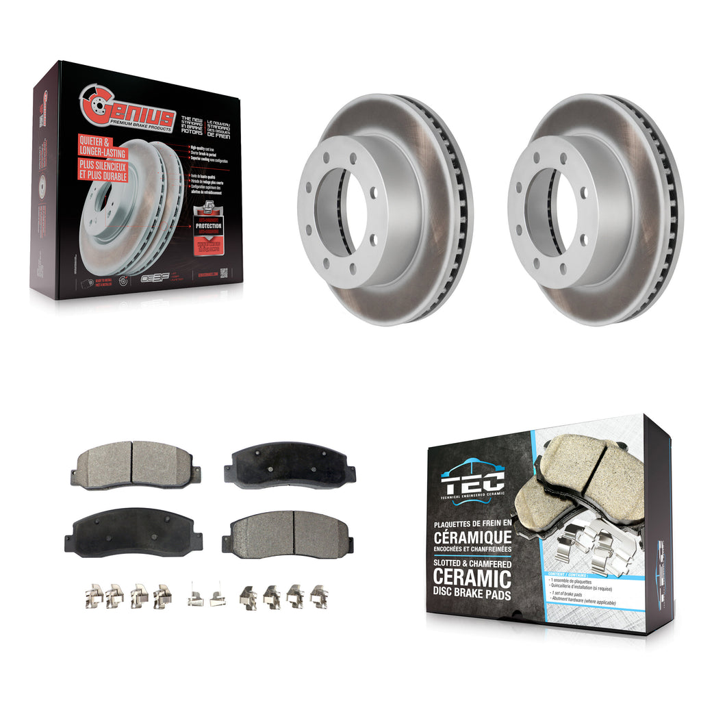 Front Coated Disc Brake Rotors & Ceramic Pad Kit For Ford F-250 Super Duty F-350