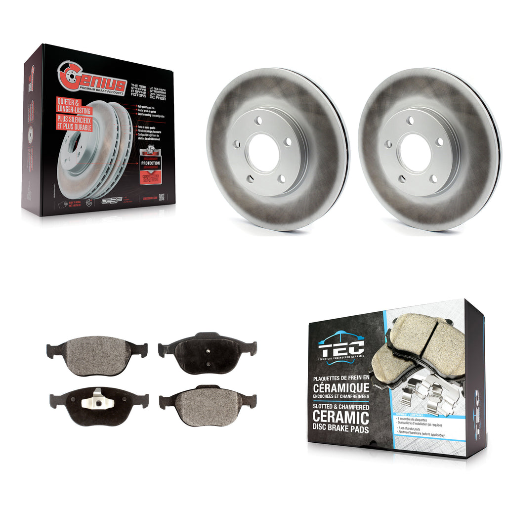 [Front] 2010-2013 Ford Transit Connect Premium Coated Rotors & Ceramic Pads Brake Kit For Max Braking