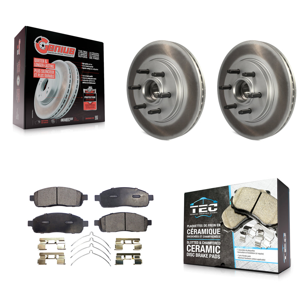 Front Coated Disc Brake Rotor Ceramic Pad Kit For Ford F-150 Lincoln Mark LT RWD