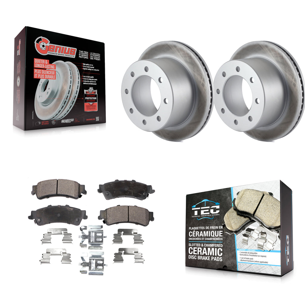 Rear Coated Brake Rotors Ceramic Pad Kit For Chevrolet Silverado 3500 GMC Sierra