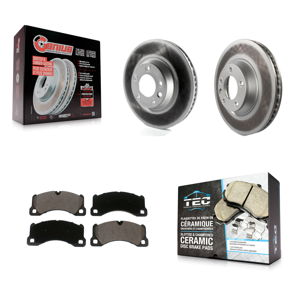 Front Coated Disc Brake Rotors And Ceramic Pads Kit For Porsche Cayenne