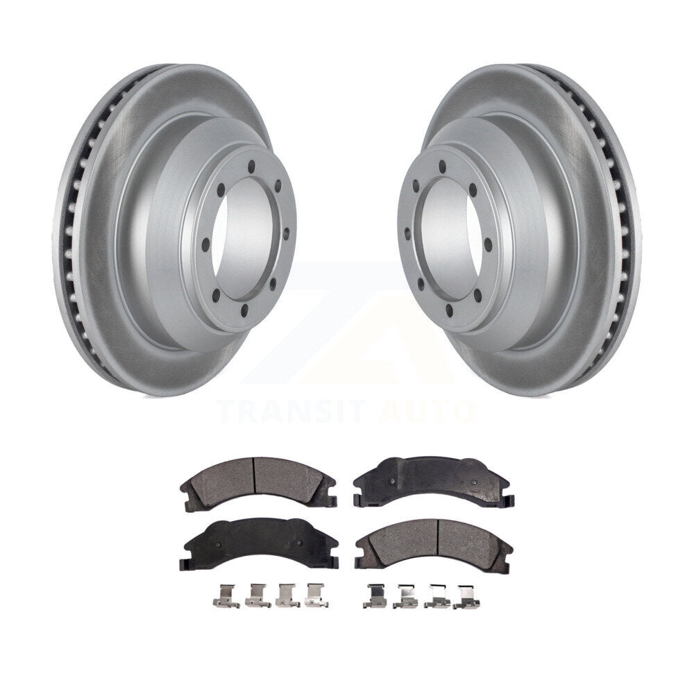 Rear Coated Disc Brake Rotor Ceramic Pad Kit For Ford E-350 Super Duty Econoline