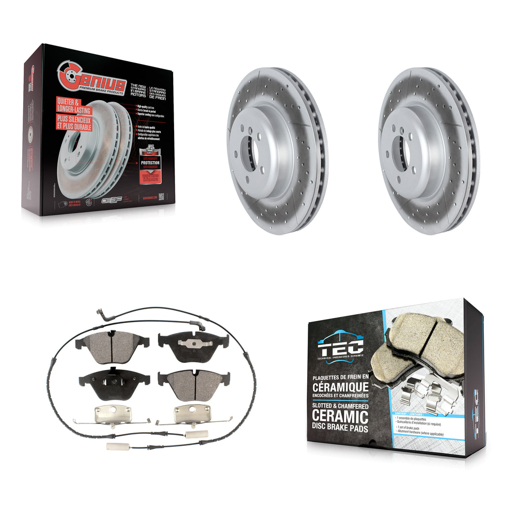 Front Coated Brake Rotor Ceramic Pad Kit For BMW 335i With Blue Painted Calipers