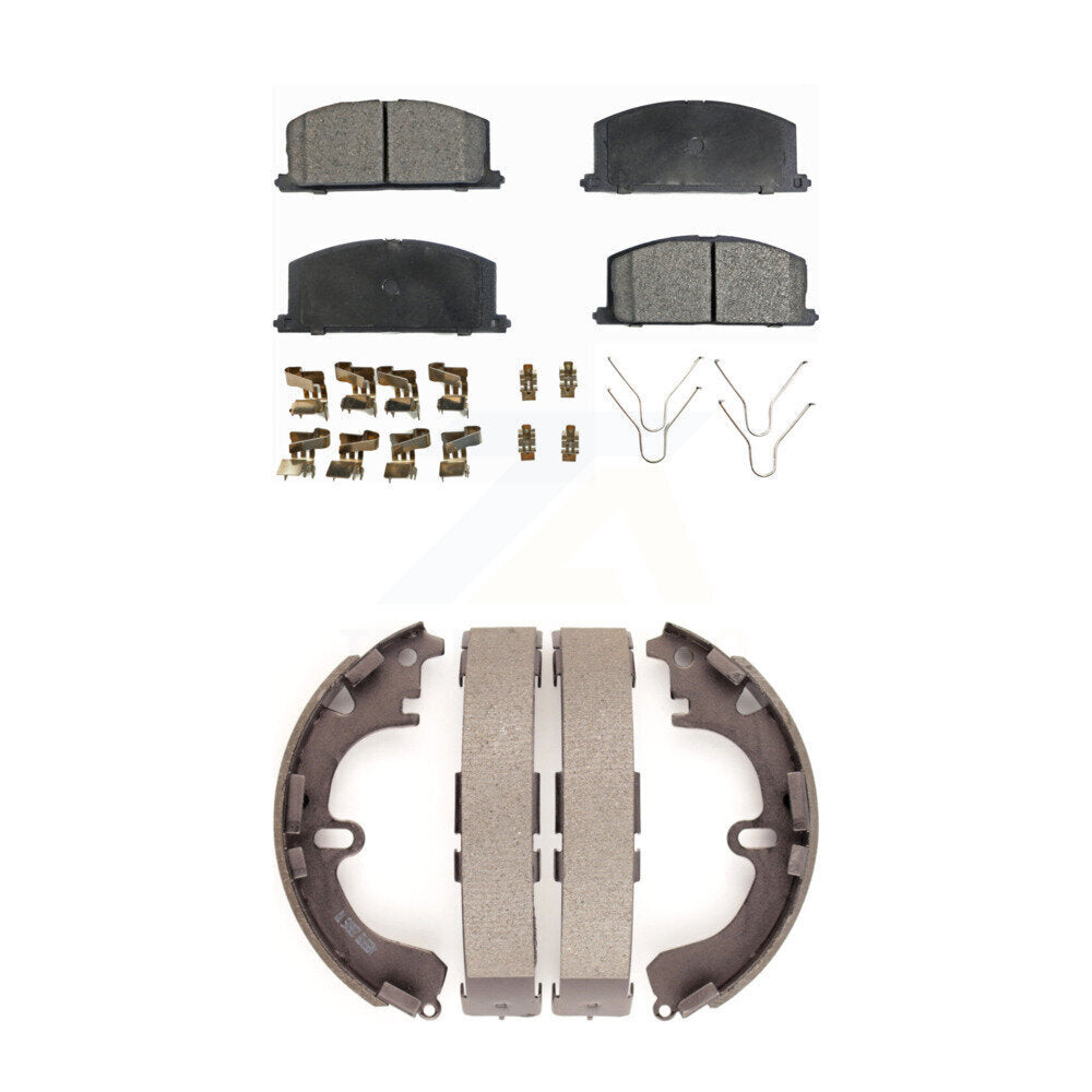 Front Rear Ceramic Brake Pads & Drum Shoes Kit For Toyota Corolla Geo Prizm Nova