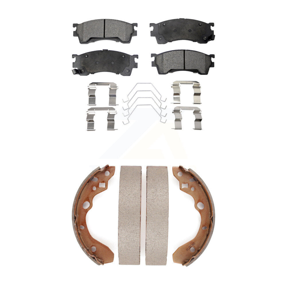 Front Rear Ceramic Brake Pads And Drum Shoe Kit For 1999-2000 Mazda Protege 1.8L