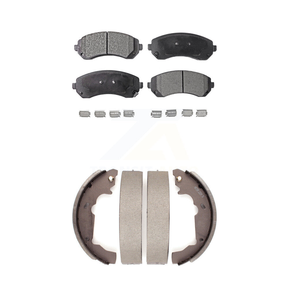 Front Rear Ceramic Brake Pads And Drum Shoes Kit For 2001-2005 Pontiac Aztek