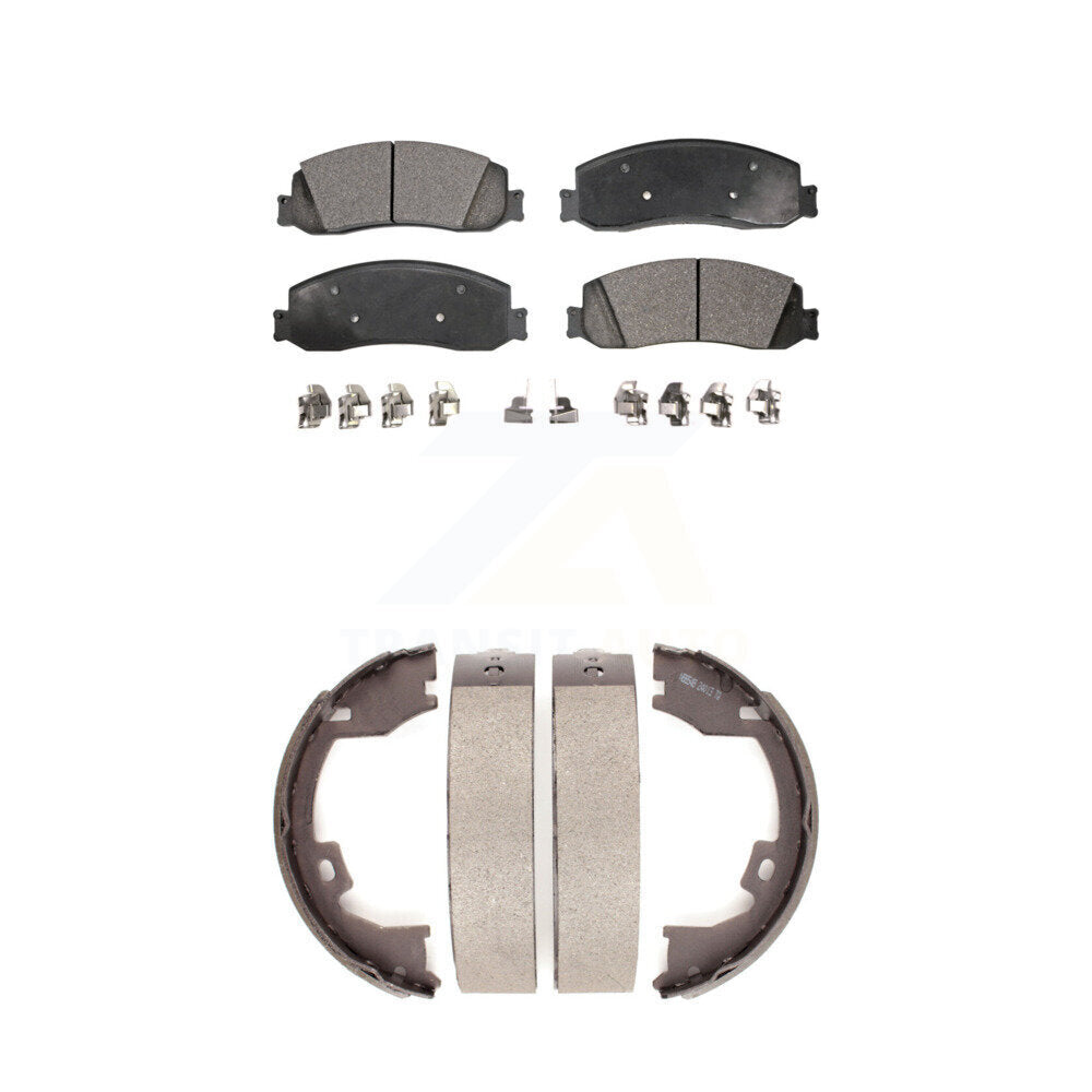 Front Rear Ceramic Brake Pads & Parking Shoes Kit For Ford F-350 Super Duty