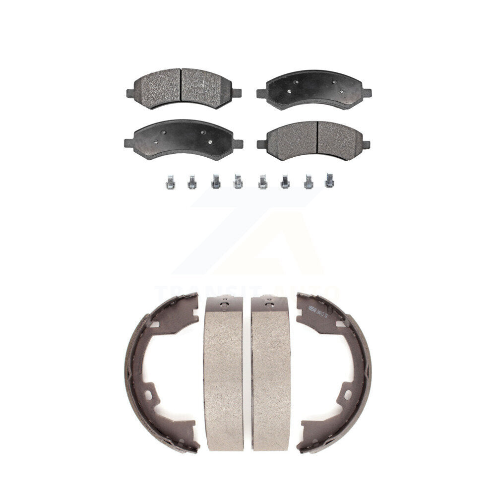 Front Rear Ceramic Brake Pads And Parking Shoes Kit For Dodge Ram 1500