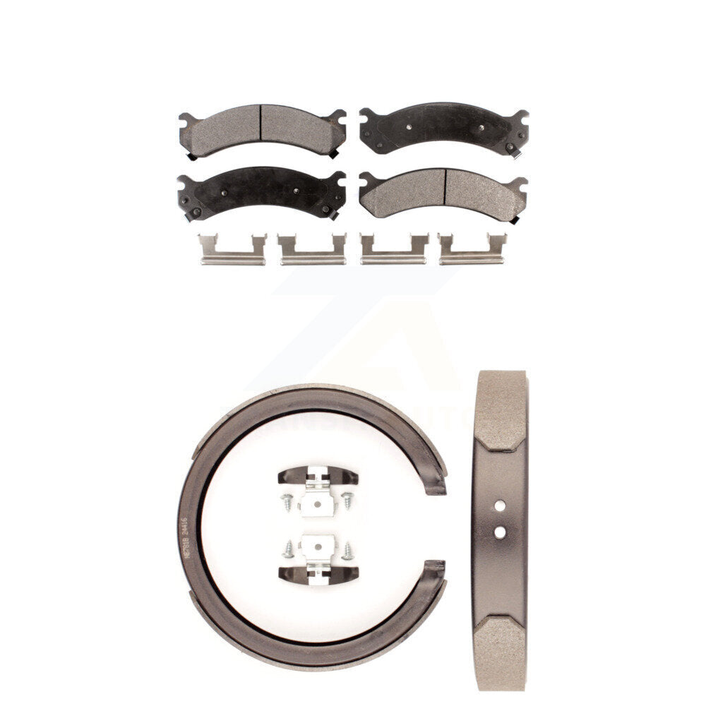 Front Rear Ceramic Brake Pads Parking Shoes Kit For Chevrolet Cadillac 2500