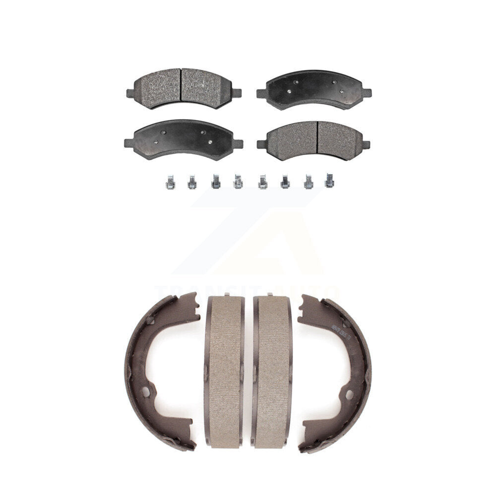 Front Rear Ceramic Brake Pads & Parking Shoe Kit For Ram 1500 Dodge Classic