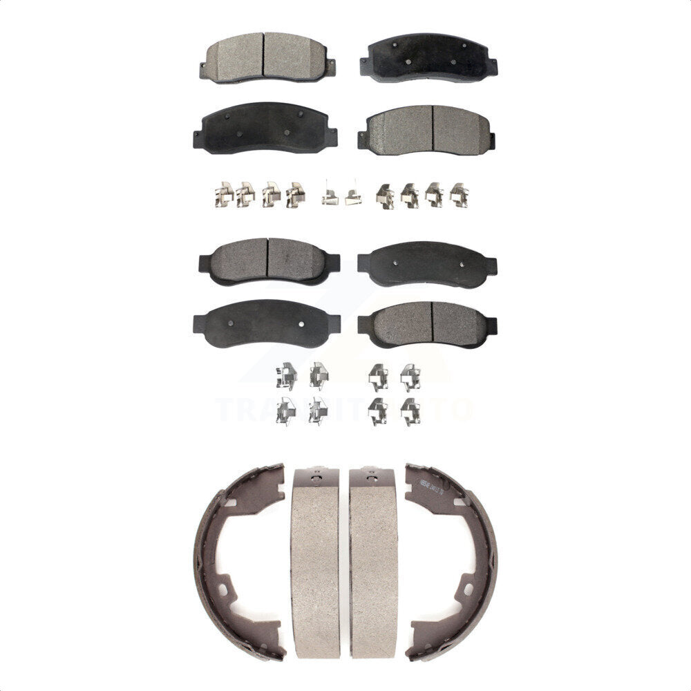 Front Rear Ceramic Brake Pads And Parking Shoes Kit For Ford F-350 Super Duty