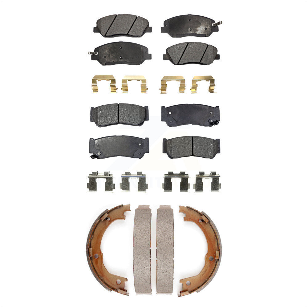 Front Rear Ceramic Brake Pads & Parking Shoes Kit For 2007-2009 Hyundai Santa Fe