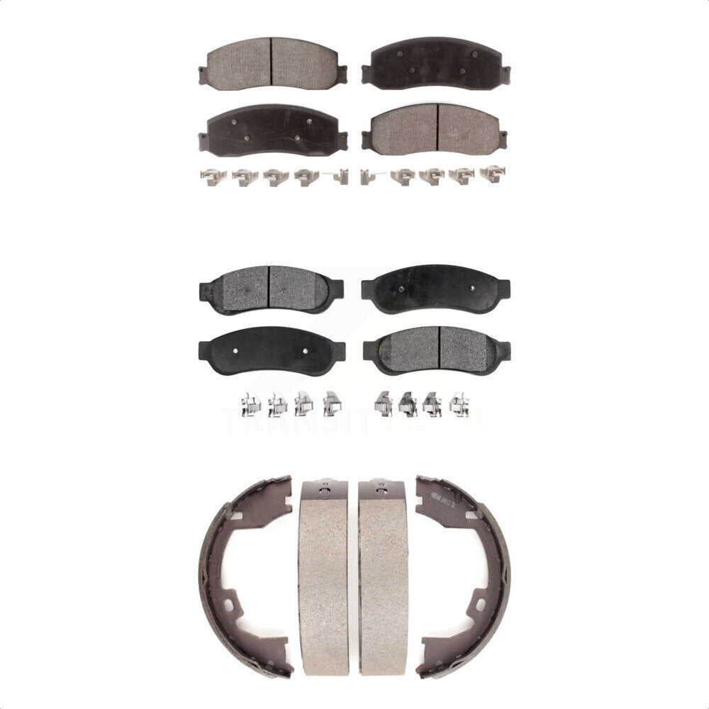 Front Rear Ceramic Brake Pads & Parking Shoe Kit For Ford F-350 Super Duty F-250