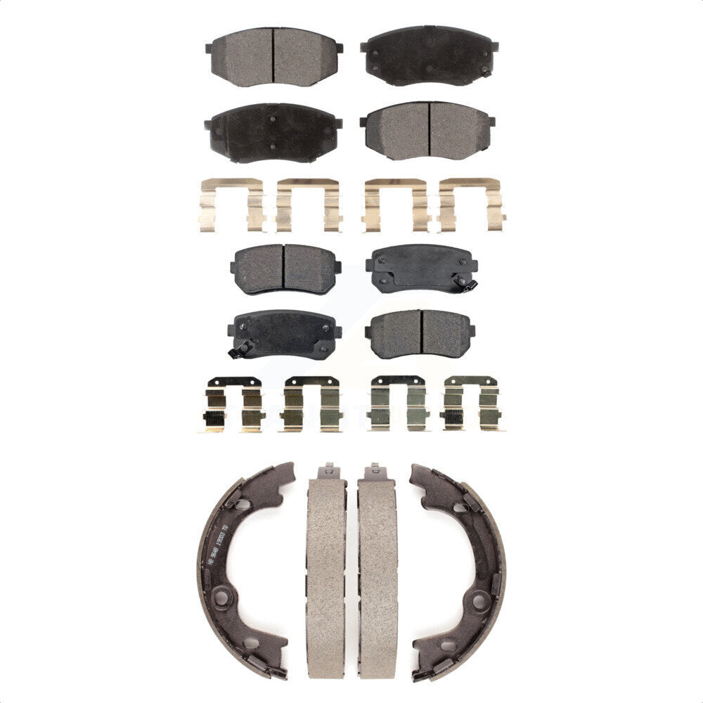 Front Rear Ceramic Brake Pads Parking Shoes Kit For 2010-2012 Hyundai Tucson FWD