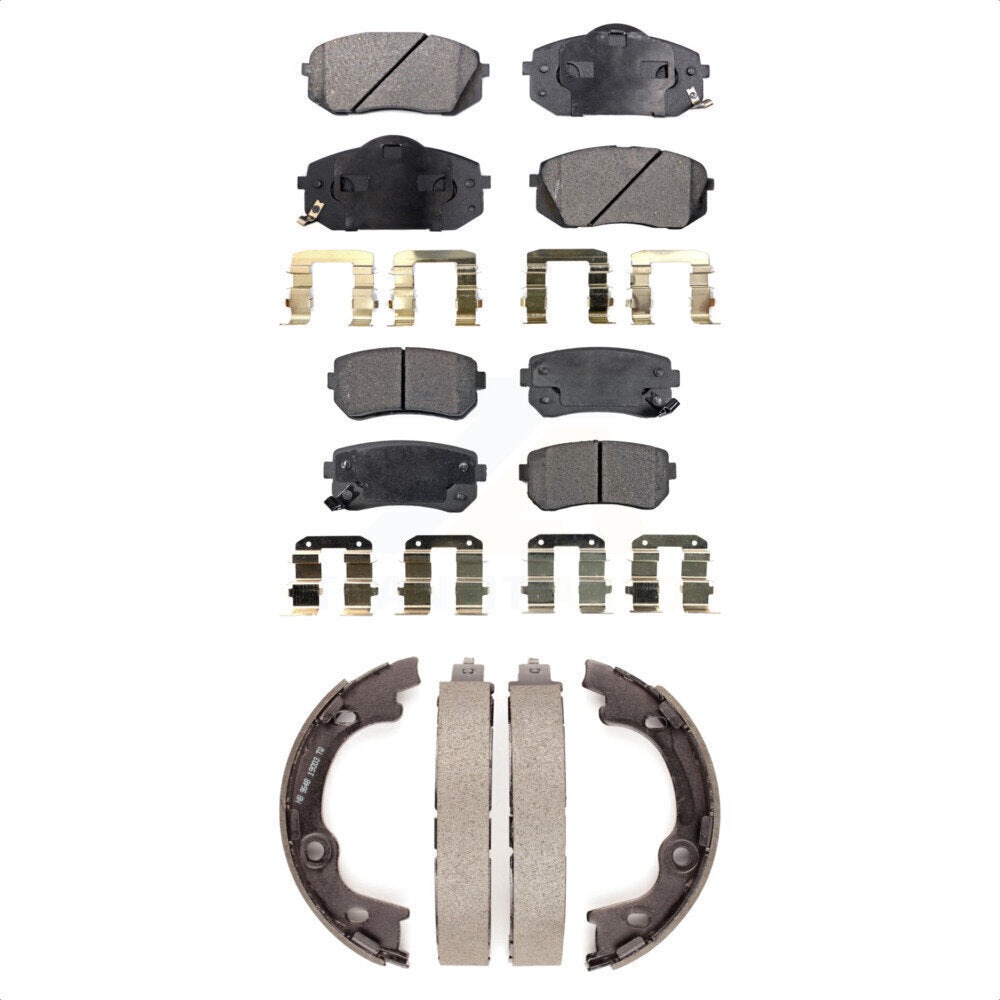 Front Rear Ceramic Brake Pads Parking Shoes Kit For 2013-2015 Hyundai Tucson FWD