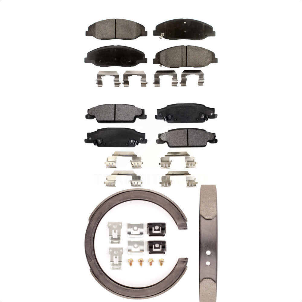 Front Rear Ceramic Brake Pads Parking Shoe Kit For Cadillac STS With Base Brakes