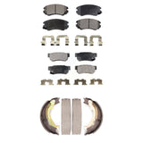 Front Rear Ceramic Brake Pads & Parking Shoe Kit For Kia Sportage Hyundai Tucson