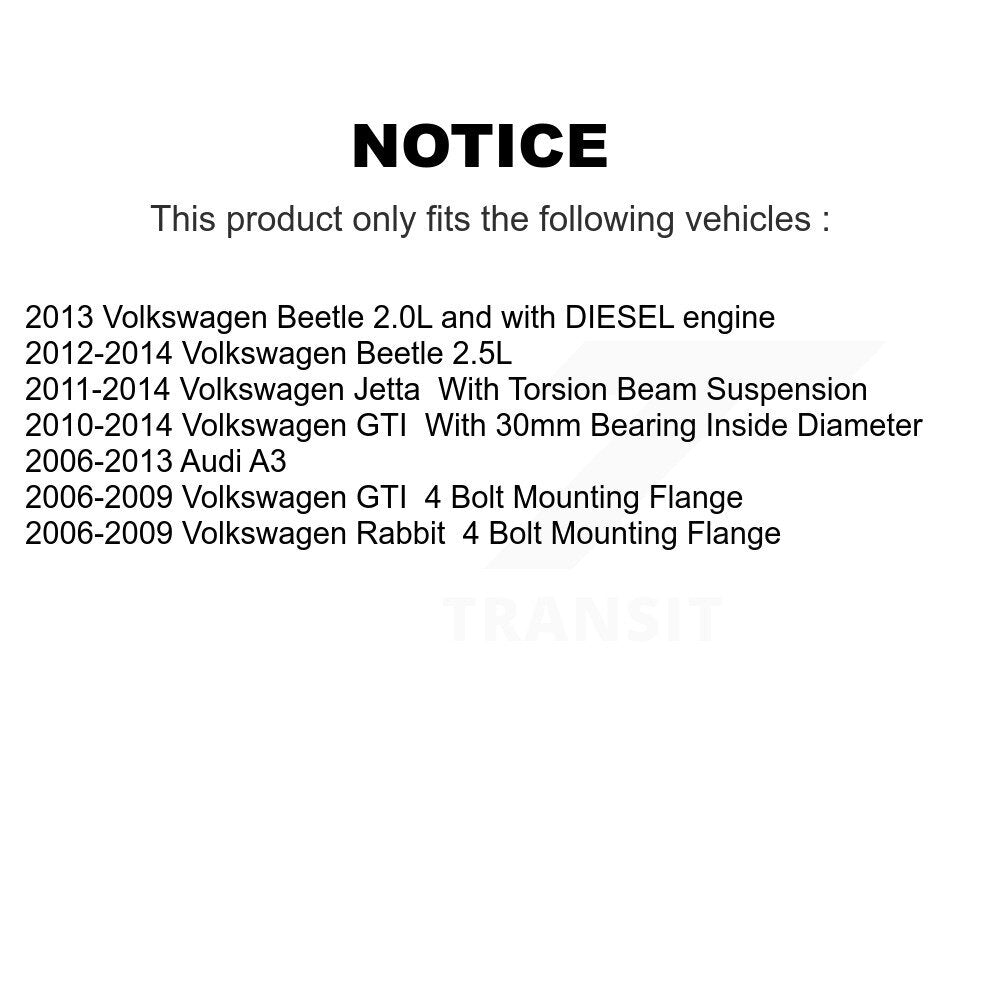 Front Rear Wheel Bearing Hub Assembly Kit For Volkswagen Jetta Beetle GTI Rabbit