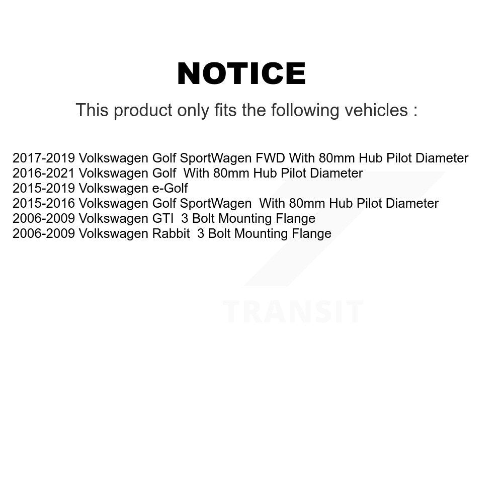 Front Rear Wheel Bearing Hub Assembly Kit For Volkswagen Rabbit Golf SportWagen