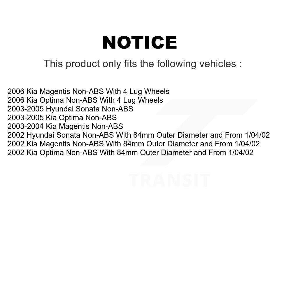 Front Rear Wheel Bearing Hub Assembly Kit For Hyundai Sonata Kia Optima Magentis
