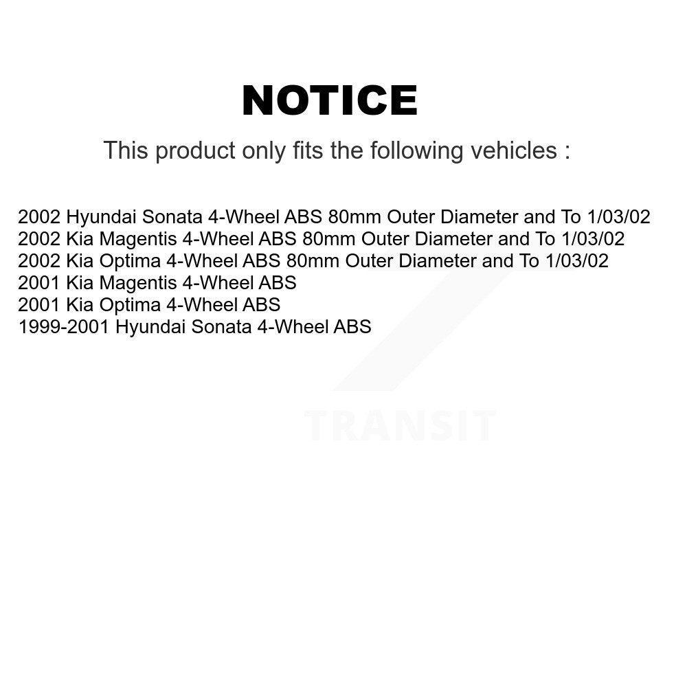 Front Rear Wheel Bearing Hub Assembly Kit For Hyundai Sonata Kia Optima Magentis