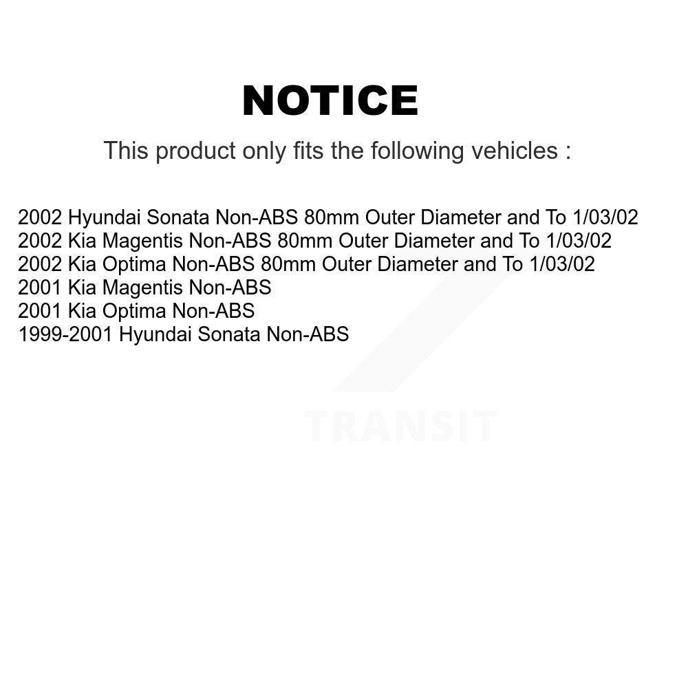 Front Rear Wheel Bearing Hub Assembly Kit For Hyundai Sonata Kia Optima Magentis