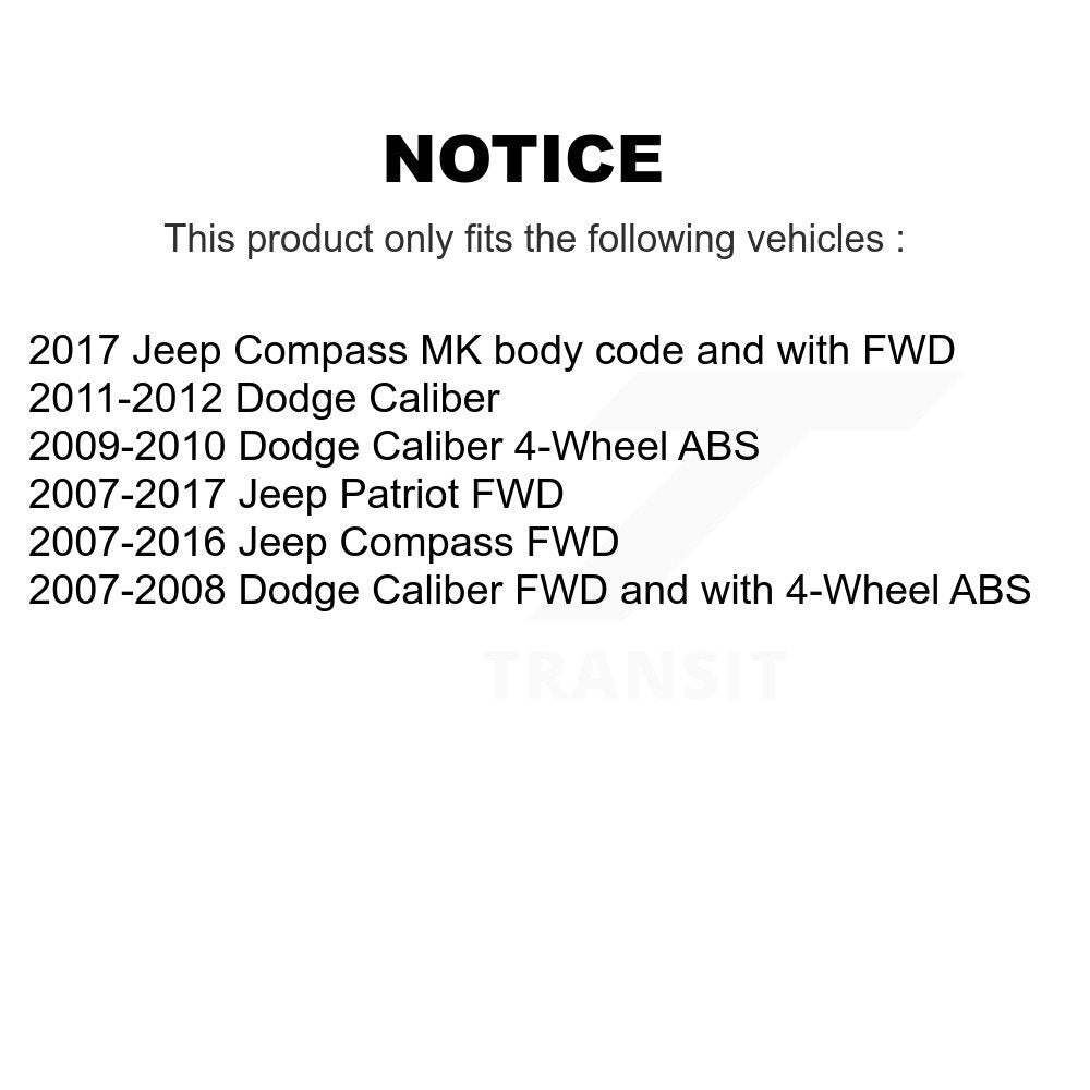 Front Rear Wheel Bearing Hub Assembly Kit For Jeep Patriot Compass Dodge Caliber