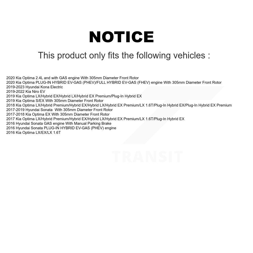 Front Brake Rotor And Ceramic Pad Kit For Hyundai Sonata Kia Optima Niro EV Kona
