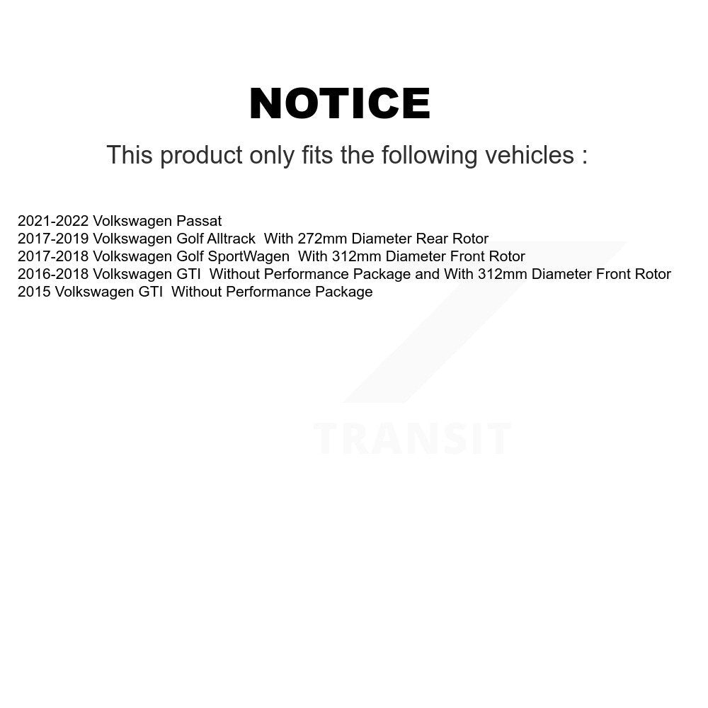 Front Rear Brake Rotor & Ceramic Pad Kit For Volkswagen GTI Golf Alltrack Passat