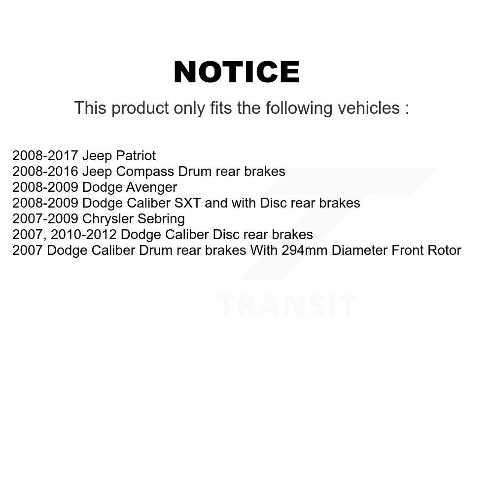 Front Rear Brake Rotor Ceramic Pad Drum Kit (7Pc) For Jeep Patriot Compass Dodge