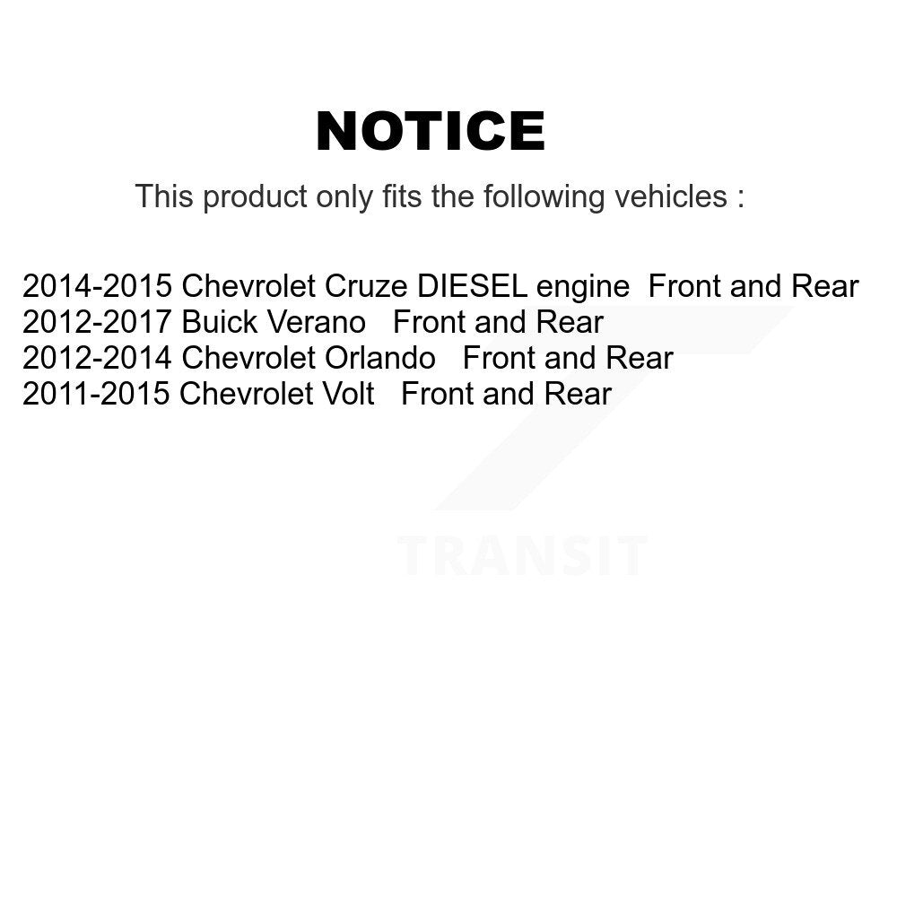 [Front+Rear] 2012-2013 Buick Verano Premium OE Brake Rotors & Ceramic Pads Kit For Max Braking