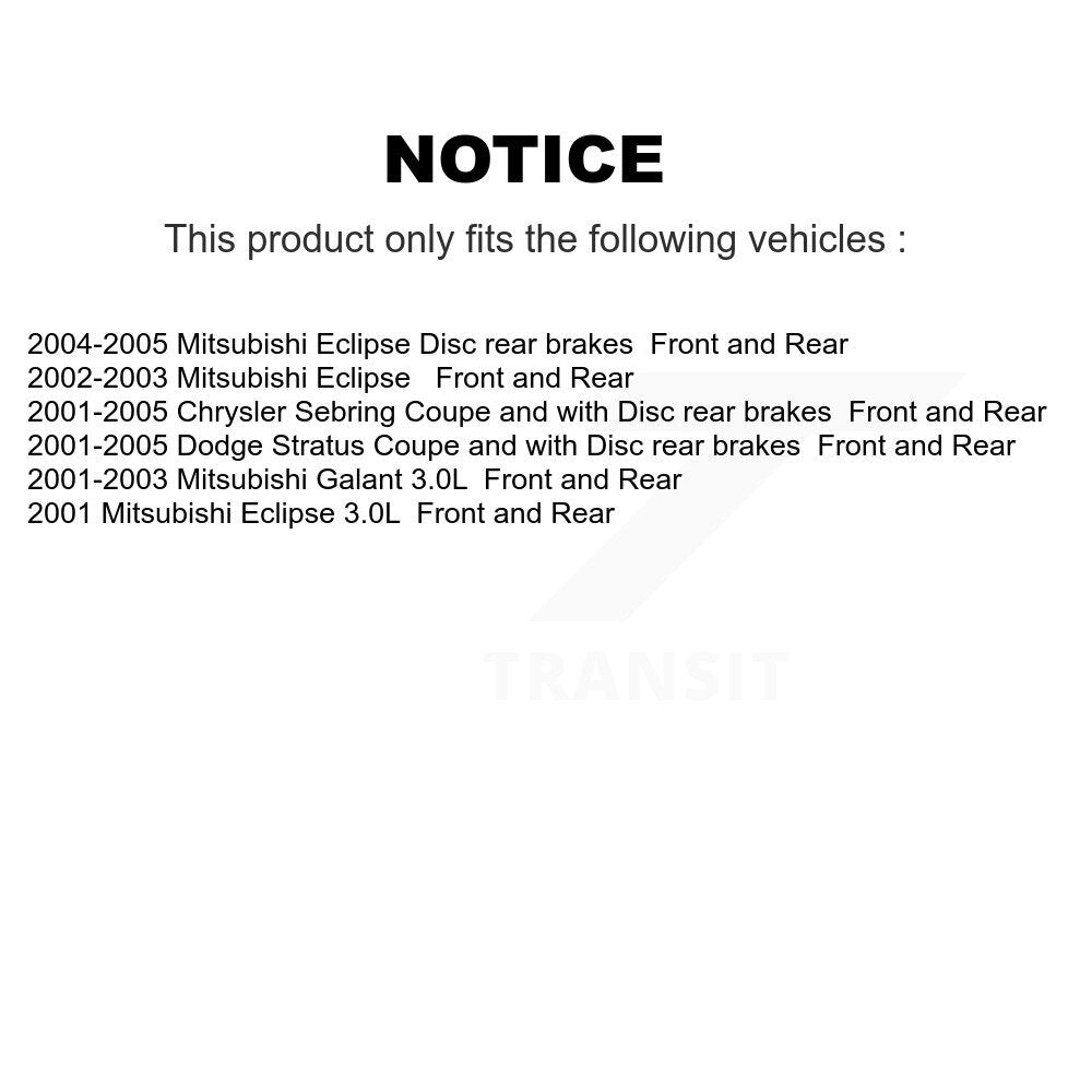 Kit de rotor de frein avant et arrière et plaquettes en céramique, pour Chrysler Sebring Mitsubishi Dodge 