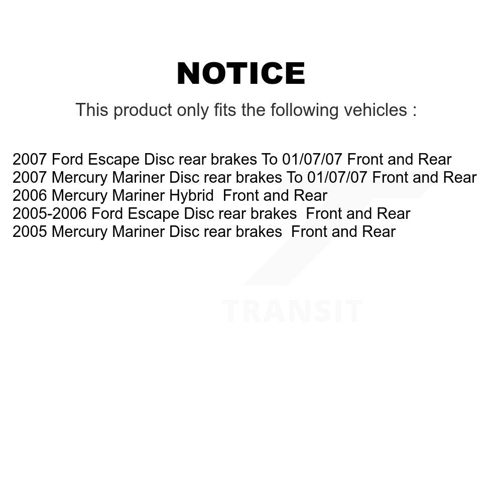 Front Rear Disc Brake Rotor Ceramic Pad & Drum Kit (7Pc) For Ford Escape Mercury